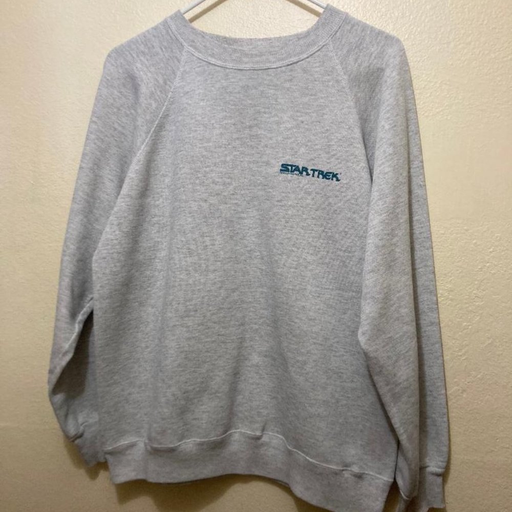 Vintage 1993 Star Trek Grey Logo USS Enterprise Crewneck Sweatshirt Size Large
